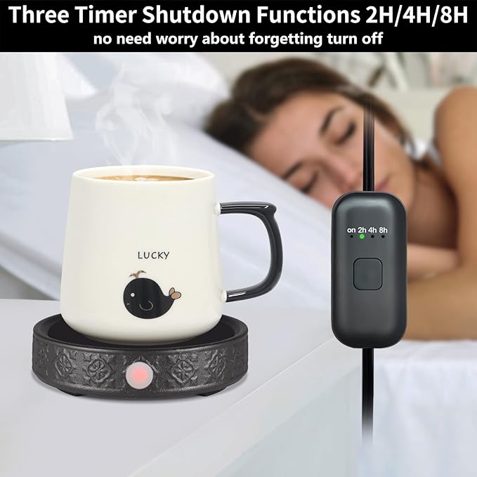 Coffee Mug Warmer for Desk, Electric Candle Warmer with Auto Shut Off, 2-4-8 Hour Timed Smart Cup Warmer for Heating Coffee, Beverage, Milk, Tea and Hot Chocolate(No Cup-Black)