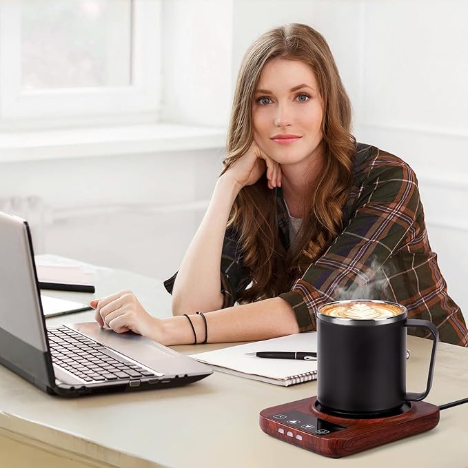 Coffee Mug Warmer and Mug Set with Automatic Timer Coffee Mug Warmer and 16 oz. Mug for Hot Coffee, Milk Tea, Water, Cocoa, etc. for Corporate/Home Office use.R1 Woodgrain Finish.