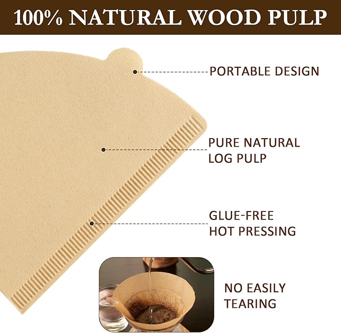 200 Count V02 Coffee Filters – Natural Unbleached Cone Coffee Filter Paper for Hario V60 and Pour Over Brewers, 2–4 Cup Disposable Coffee Filters, Brown Paper Coffee Filter