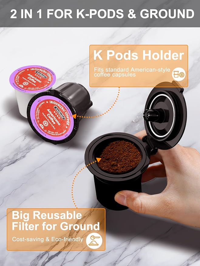 Small Single Serve Coffee Maker, Fast Brew for K-Cup & Ground Coffee, 6-12 Oz Brew Sizes, One-Button Single Cup Coffee Maker, Coffee Machine with Descaling Reminder,Grey
