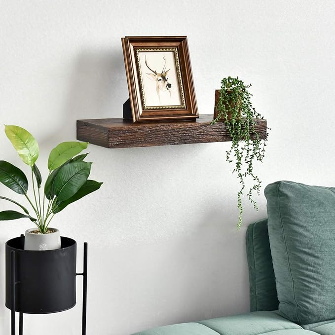 WELLAND Colin 10" Deep Floating Shelves Rustic Wall Shelf Wall Mounted Wooden Shelves (Walnut, 24X10X2.75 inch)