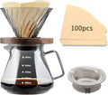 Mongdio Pour Over Coffee Maker, 20 oz High-Heat Borosilicate Glass Coffee Maker with 100pcs Paper Filters, Walnut Handle & Glass Lid, Drip Coffee Maker Set for Home Café Restaurant - 600ml, Gray