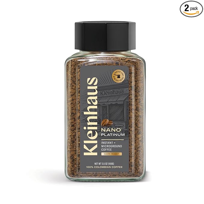 Kleinhaus Dark Roast Nano Instant Coffee + Microground | 100% Colombian Arabica Coffee | Freeze dried | Fresh Brewed Taste | 3.5 oz Jar (2 Pack, Dark Roast)