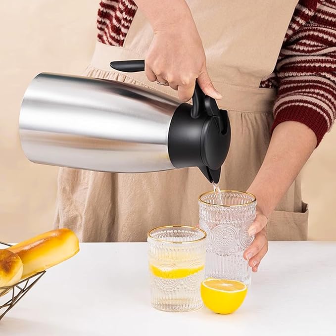 2 PCS 68 OZ Thermal Coffee Carafe, Insulated Stainless Steel Coffee Carafe Double Walled Vacuum Thermal Pot Flask with Brushes Thermos for Keeping Hot Coffee Tea Home and Office (Silver)