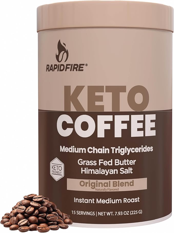 Rapid Fire Instant Coffee with MCT Oil & Grass-Fed Butter – Energy, Focus & Metabolism Support – Low Sugar Functional Coffee Mix – Keto & Low-Carb Friendly – Original Medium Roast, 15 Servings