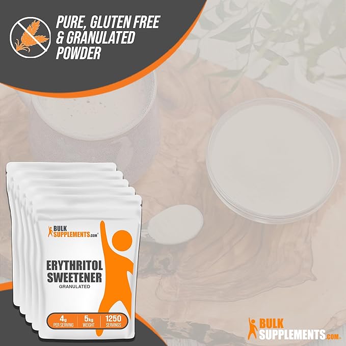 BulkSupplements.com Erythritol Powder - Erythritol Sweetener. Sugar Substitute - Zero Calorie Sweetener, Granular & Gluten Free, 4g of per Serving, 5kg (11 lbs) (Pack of 5)