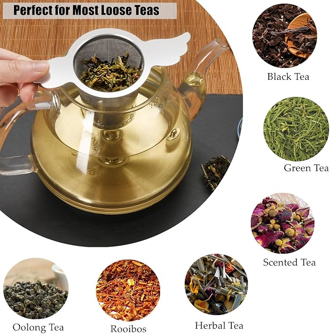 3Pcs Extra Fine Mesh Tea Infuser Steeper Basket with Lid/Drip Tray for Loose Leaf Tea Rooibos, 304 Stainless Steel Tea/Coffee Strainer Filter with Big Capacity＆ Extended Handles, Fit Cup/Teapot/Jar