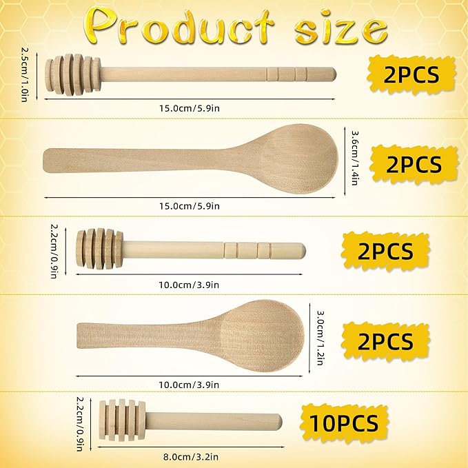 18 Pack Wooden Honey Sticks Dipper Set, Wooden Honey Dipper Sticks Mini Honey Spoon, Honey Mixing Stirrer Comb Stick for Honey Jar Dispense Drizzle Honey Wedding Party