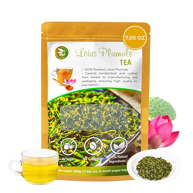 Dried Lotus Plumule, 7.04 Oz, Re-steep Herbal Tea, Refreshing & Fragrant, Mind Calm & Relax, No Additives, No Caffeine, Vietnamese Roasted Lotus Seed Core, Vacuum Sealed