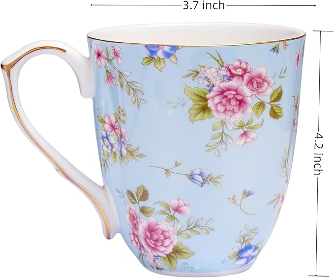 13oz Bone China Floral Mug with Gold Bone China Coffee Mugs Bone Teacup Christmas Mugs Birthday Gifts for Women Mom Friends Coworker