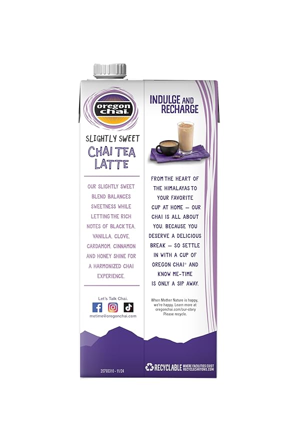 Oregon Chai Slightly Sweet Chai Tea Latte Concentrate, 32 Fl Oz (Pack of 2)