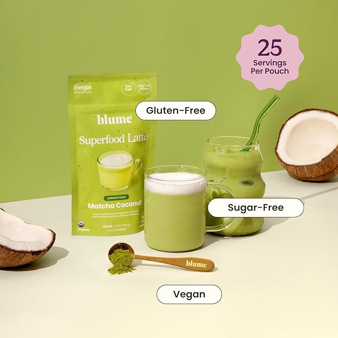 Blume Matcha & Blue Lavender Starter Pack - Organic Superfoods Booster for Lattes, Coffee & Smoothies - Vegan, Sugar and Gluten Free - Includes Frother - 50 Servings