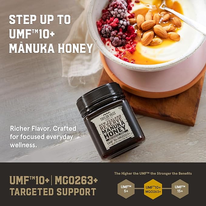 Taylor Pass Honey Co Manuka Honey UMF 10+ MGO 263+ | Monofloral, Sustainable Premium New Zealand Honey | Certified Non-GMO, Halal, BPA-Free Jar | 8.83oz