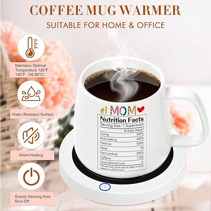 Coffee Mug Warmer, Best Mom Ever Mug, Coffee Cup Warmer for Desk, Gifts for Women, Heated Coffee Warmer for Mom Home Office Christmas Birthday Gifts