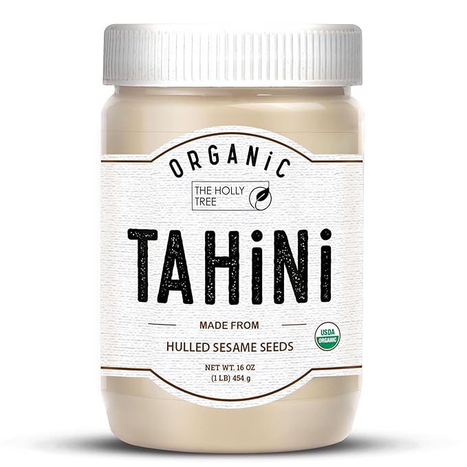 Organic Tahini Paste 16 oz (1lb) - Smooth Tahini Organic from Hulled Sesame Seeds - USDA Certified, Kosher, Gluten Free - Creamy Tahini Sauce & Sesame Paste for Cooking - The Holly Tree