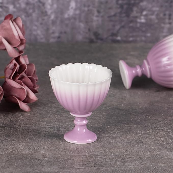 KAMMAK Tea Cup, 1.8oz Small Tea Set of 2, Porcelain Tea Cups with Short Stem, Ceramic Teacups for Home, Tea Party, Chinese Kungfu Tea Set for Hot/Cold Drink (Chrysanthemum - Purple)