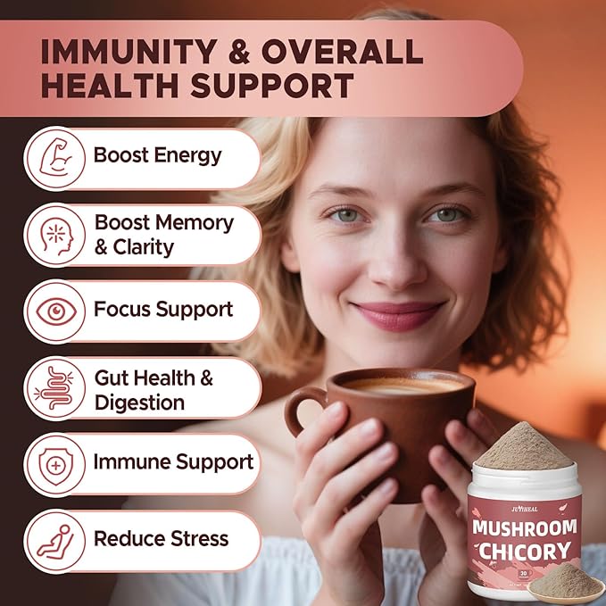 JUYIHEAL Mushroom Coffee, 10 in1 Mushroom Powder Coffee with Lions Mane, Chaga, Reishi, Cordyceps, Maitake, Shiitake, and Turkey Tail for Energy, Focus, Immune Support, 72g