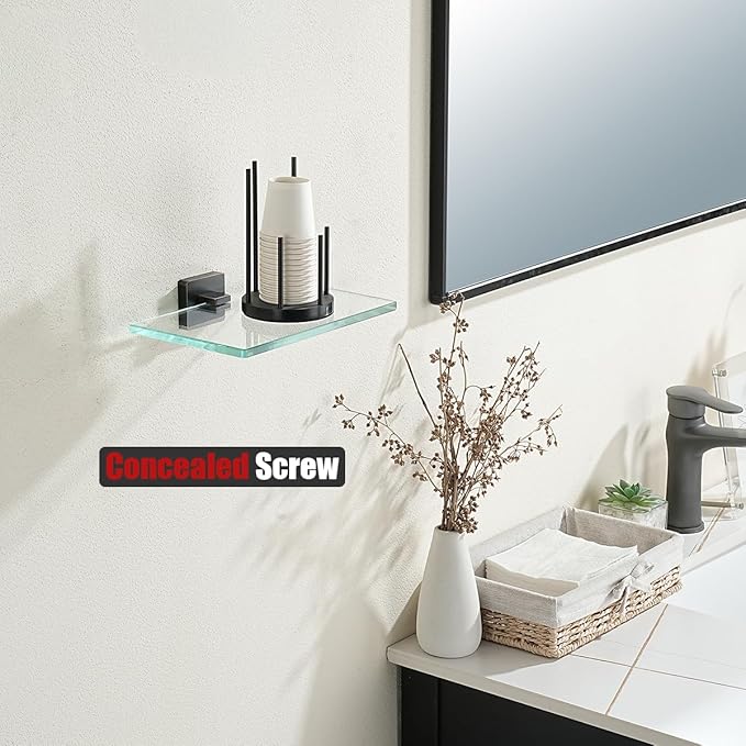 JQK Bathroom Glass Shelf Oil Rubbed Bronze, Tempered Glass Shower Storage 8 by 5 inches, 304 Stainless Steel ORB Wall Mount, TGS201L8-ORB