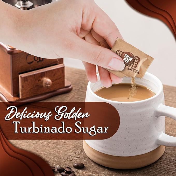 Sugar Raw/Raw Natural Cane Brown Sugar Turbinado, 500 Count, Pack of 1, Natural Sweetener for Drinks and Baking Packets for Home, Office, Coffee, Bar, Gift,Restaurants, & Coffee Stations