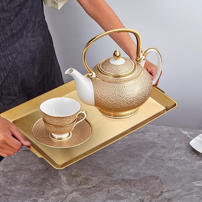 16.3" x 11" Large Serving Platters Set of 2, Stainless Steel Heavy-Duty Large Serving Trays, Gold Rectangular Plates for Food, Fruit, Party, Wedding, Christmas, Chip and Scratch Resistant