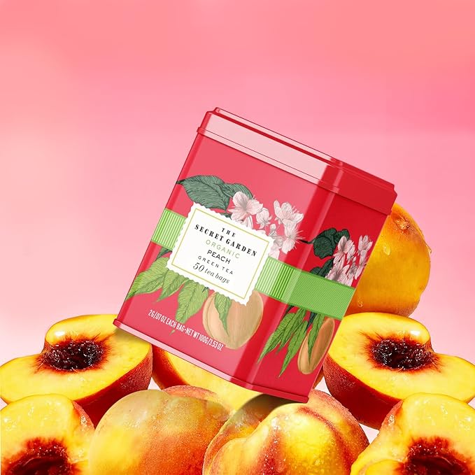 Life Plus Style Gourmet The Secret Garden Organic Peach Green Tea 50 Tea Bags Juicy & Fruity Refreshing Hot or Iced Tea Non GMO Gluten Free USDA Certified