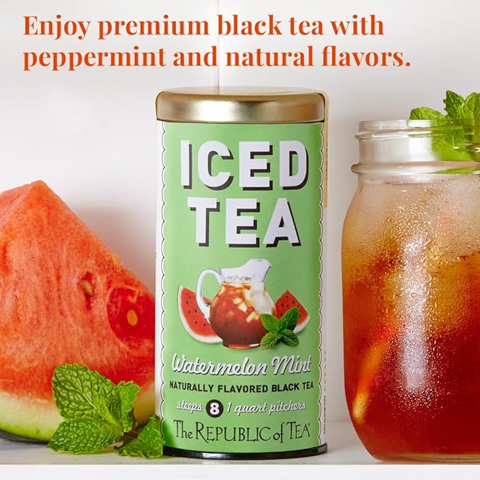 The Republic of Tea Iced Tea Watermelon Mint, 8 Count, Premium Fine Black Tea