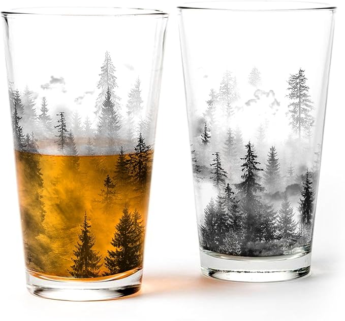 Black Lantern Pint Glass – Beer Glasses for Craft Beer Enthusiasts - One 16oz. Premium Pint Glass for Nature Lovers - Glasses for Cocktails Beer Water and Juice (Forest and Clouds)