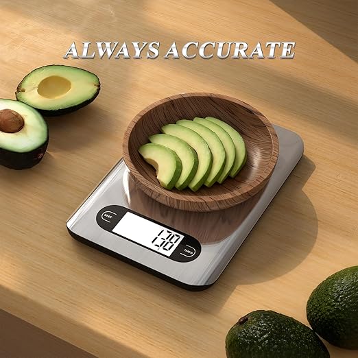 Qzzhizhao Digital Kitchen Scale, 17 Pounds Capacity Food Scale with LCD Display, Weight Grams and Ounces for Cooking and Baking, Stainless Steel Platform, Anti-Splash