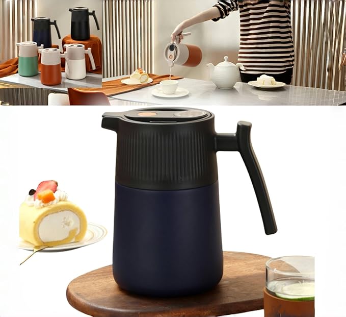 warship blue SUS316 Safe edible materials teapot, 64oz large capacity, Can display temperature, vacuum insulation, suitable for hot water, tea, coffee, drinks, ice cubes, etc.