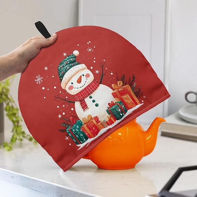 Cute Snowman Large Teapot Cover Tea Cozy for Teapot Insulated Cotton Soft Kettle Kitchen Dust Cover Designed in England Fashion Tea Pot DéCor Cover for Large Medium and Small Teapot Gift