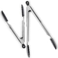 DI ORO Silicone Tongs for Cooking - Heat-Resistant Kitchen Tongs for Cooking with Silicone Tips - Small 9" & Large 12" for Nonstick Cookware - Stainless Steel Rubber Tipped (2pc, Black)
