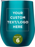 Custom Stemless Wine Glass Tumblers with Lids by Largo 11 oz. Set of 6, Personalized Bulk Pack - Perfect for Wine, Cocktails, Other Hot & Cold Beverages - Teal