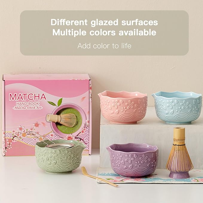 Matcha Whisk Set, 8 Pcs Matcha Set Includes Matcha Bowl, Matcha Whisk And Holder, Sifter, Bamboo Blender, Scoop, Scoop Rest And Tea Towel, Christmas Gifts For Tea Ceremony Lovers (purple)