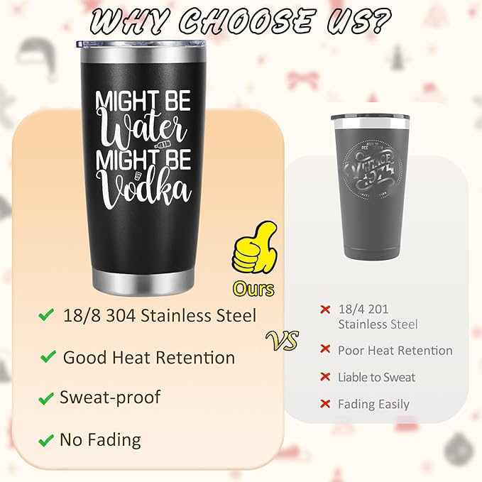 LiqCool Funny Tumblers for Women, 20 Oz Might Be Vodka Tumbler, Wine Gifts for Women Mom Friend Sister, Funny Vodka Glass, Wine Gifts for Christmas Birthday Mother's Day (Black Vodka)