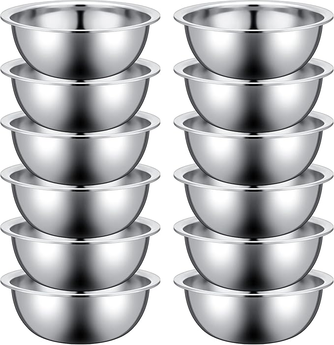 Pinkunn 12 Pcs Stainless Steel Mixing Bowls, Nesting Metal Salad Prep Bowls Bulk Reusable Baking Food Container Large Medium Small for Kitchen Hotel Restaurant Cooking, Silver (11 x 3.54 Inch)
