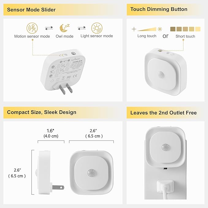 2 Pack Plug in Night Light with Motion Sensor & Dusk to Dawn Sensor, 3 Sensor Modes, Purple Night Lights Plug into Wall, Dimmable Calming Glow for Meditation, Relaxation, Bathroom, Bedroom