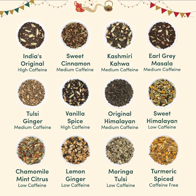 VAHDAM, Assorted Christmas Tea Gift Set (500g/17.63oz) 24 Unique Loose Leaf Teas in Tin Caddies - Exclusive Holiday Gift Box | Christmas Presents For Women, Men & Adults