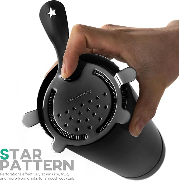 Homestia Hawthorne Cocktail Strainer - Stainless Steel Bar Strainer for Bartending, Bar Tool Drink Strainer for Bartenders and Mixologists, Martini Strainer for Boston Shaker Mixing Glass (Black)