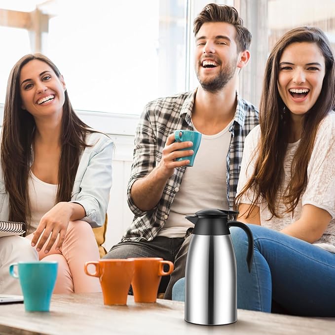 2 Pcs 51 oz Thermal Coffee Carafe for Keeping Hot Insulated Stainless Steel Vacuum Thermal Pot Flask Double Walled Vacuum Coffee Carafe for Beverage Water Tea, 12 Hot 24 Hours Cold(Silver)