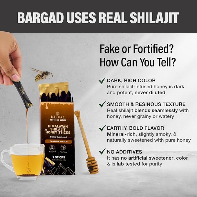 Pure Himalayan Shilajit Sticks with Organic Honey & Caramel (7 Count) | Easy Single Use Shilajit Sticks | Boosts Energy & Immunity with 85+ Trace Minerals, 75%+ Fulvic Acid