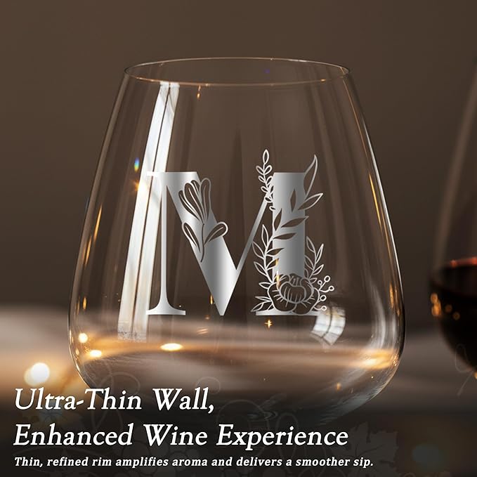 Initial Crystal Wine Glasses for Women Lady Friend Coworker Work Besties Gifts Colleague Manager Supervisor Executive Assistant Birthday Farewell Leaving Retirement Christmas Holiday Appreciation,M