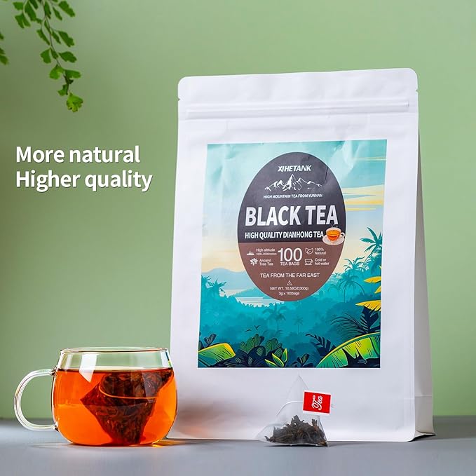 XIHETANK Black Tea Bags, 100 Count (Pack of 1),Yunnan Black Tea, 100% Pure Natural Old Tree Black Tea, Caffeinated tea,Sweet or Refreshing, Containing Caffeine,Different Sensations of Cold or Hot,