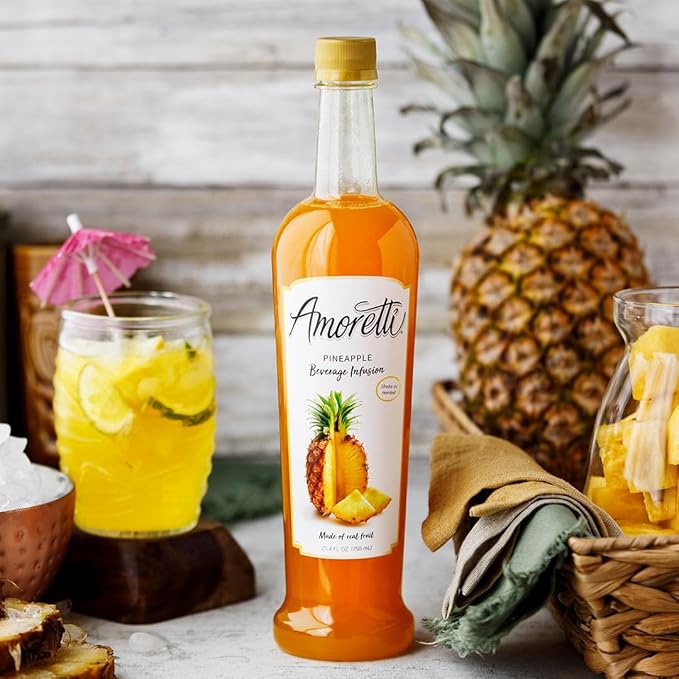 Amoretti - Pineapple Beverage Infusion, 94 Servings Per Bottle (750 ml) - Drink Mix & Water Enhancer with Pump for Flavoring Cocktails, Waters, Teas, and other Beverages, Preservative Free