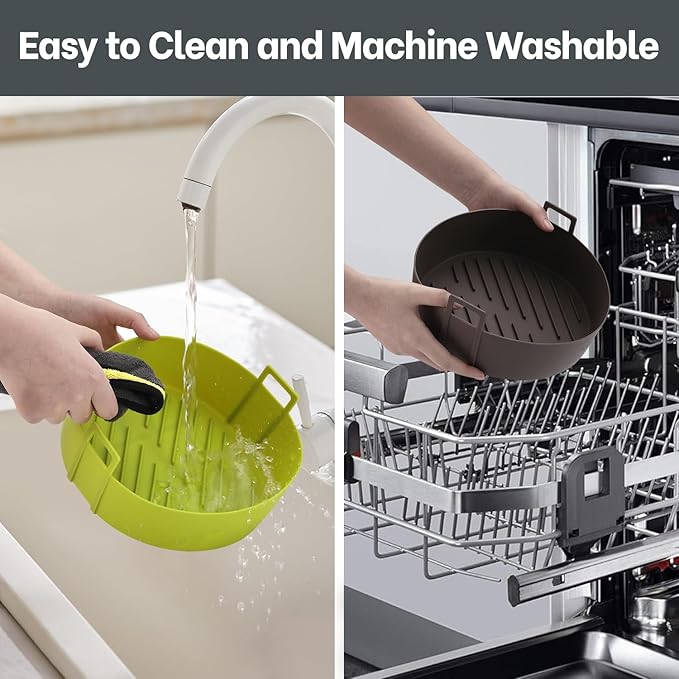 Air Fryer Silicone Liners 4QT For Ninja AF101, 2 Pack BPA Free Platinum Air Fryer Basket Liners with Handle, Round Reusable Liner Ninja Fryer Accessories, Upgrade