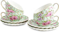 Tea Cup and Saucers, 6.4oz Floral Tea Cups with Gold Trim, Porcelain Teacup, Coffee Cappuccino Espresso Latte Mugs for Party Birthday,Party Cafe Home, Christmas Gift (Green)