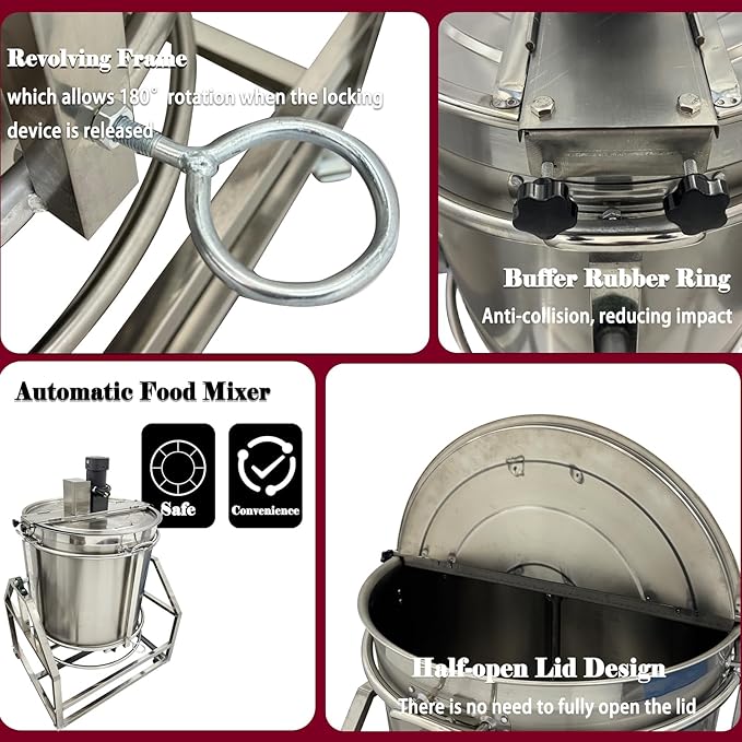 13.2Gal Automatic Hot Pot Base Stir-fry Machine Stainless Steel Stirring Frying Cooking Pot Wok Electric Food Mixer Agitator Hand Tilt Natural Gas Heating Mixing Machine 110V