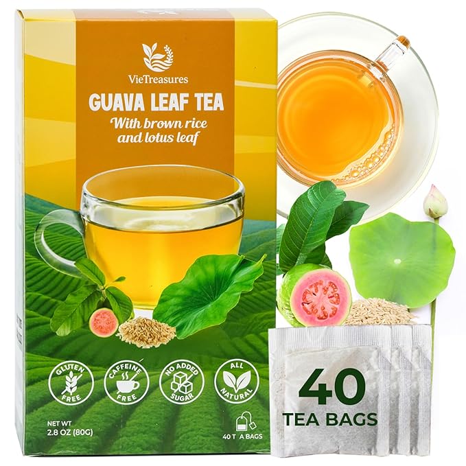 VieTreasures Guava Leaf Fit Tea - 40 Tea Bags | Herbal Tea for Digestion, Detox & Weight Balance | With Brown Rice, Lotus Leaf & Stevia | Caffeine-Free, Vegan, Sugar-Free, 2.8oz