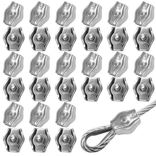 30Pcs M4 Stainless Steel Wire Rope Cable Clip Clamp Simplex Single Bolt Wire Rope Clamps Cable Fasteners for 5/32" Diameter Wire Rope