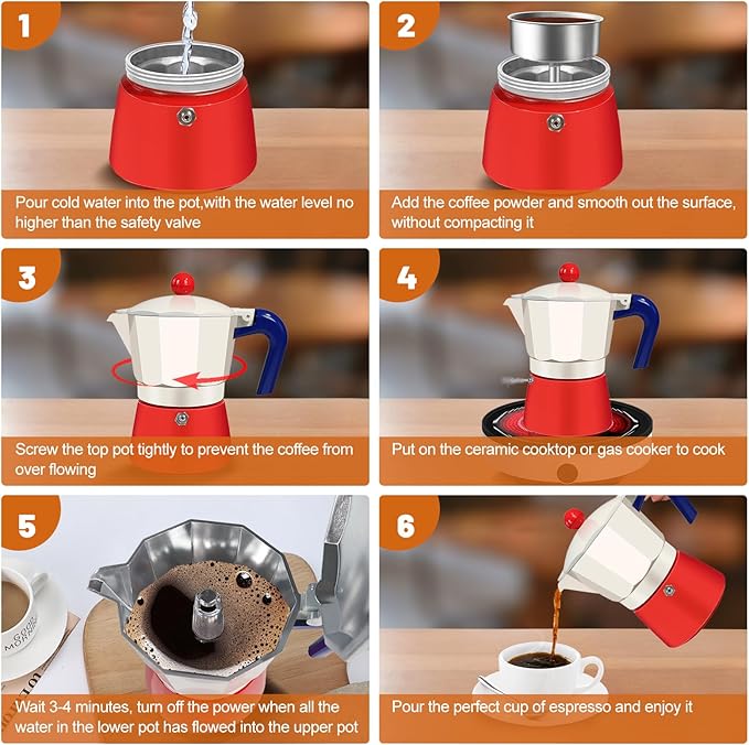 6 Cup Aluminum Espresso Stovetop Moka Pot Express Coffee Maker Percolator Italian Classic Mocha Coffee Machine for Italian and Cuban Cafe Brewing for Home Camping 300ml