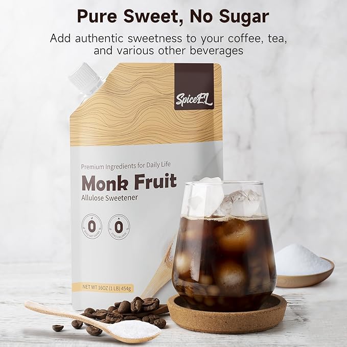 SPICEEL Monk Fruit Sweetener with Allulose - Zero Calorie White Sugar Substitute, No Erythritol, Keto Friendly, from Monk Fruit Extract for Baking, Coffee&Tea, Gluten Free, Vegan, Sugar Replacement(1lb pack of 1)